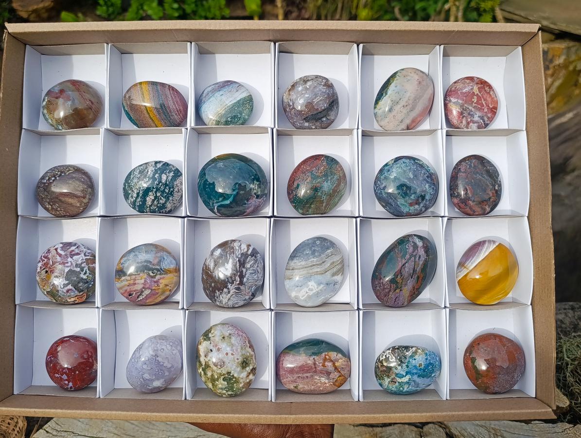 Polished Rare Ocean Jasper Galets x 24 From Northwest Coast, Madagascar - Toprock Gemstones and Minerals 