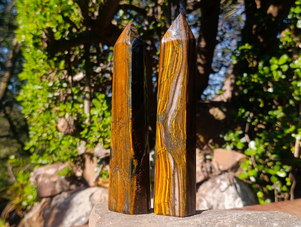 Polished Golden Tigers Eye Display Crystals x 3 From Prieska, South Africa - Toprock Gemstones and Minerals 