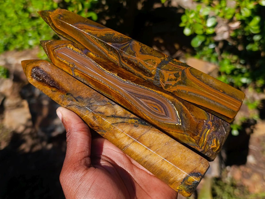 Polished Golden Tigers Eye Display Crystals x 3 From Prieska, South Africa - Toprock Gemstones and Minerals 