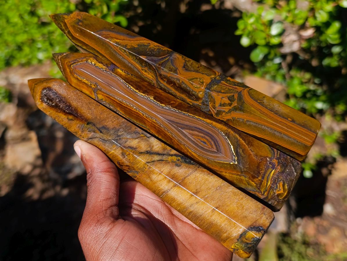 Polished Golden Tigers Eye Display Crystals x 3 From Prieska, South Africa - Toprock Gemstones and Minerals 