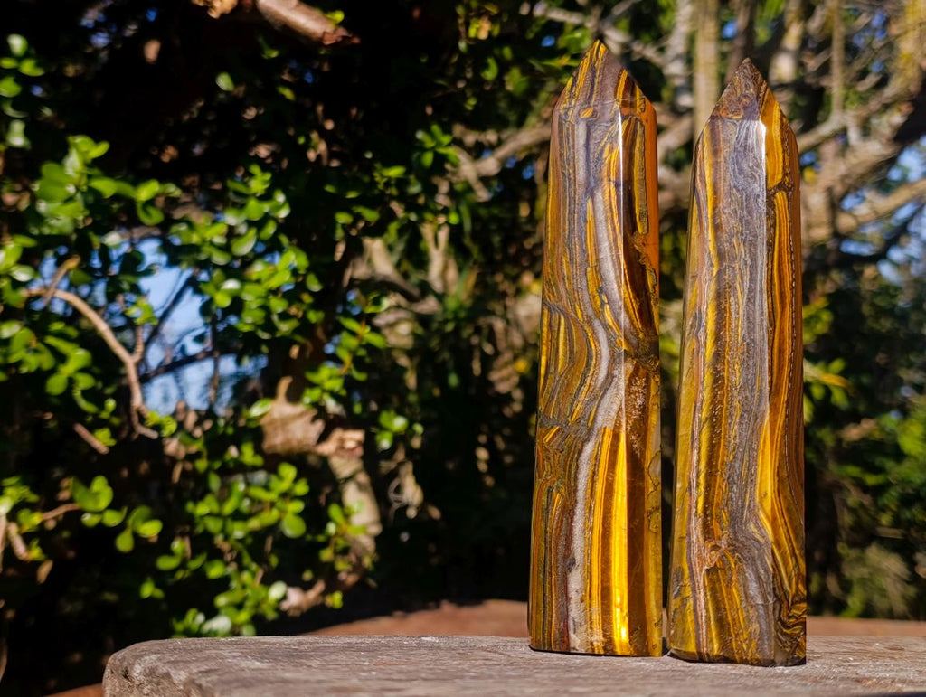 Polished Golden Tigers Eye Display Crystals x 3 From Prieska, South Africa - Toprock Gemstones and Minerals 