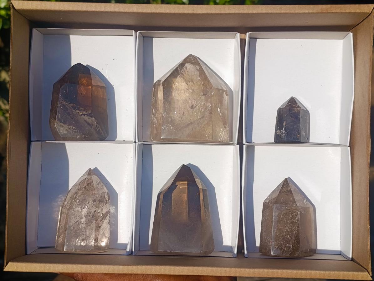 Polished Smokey Quartz Display Crystals x 6 From Madagascar - Toprock Gemstones and Minerals 