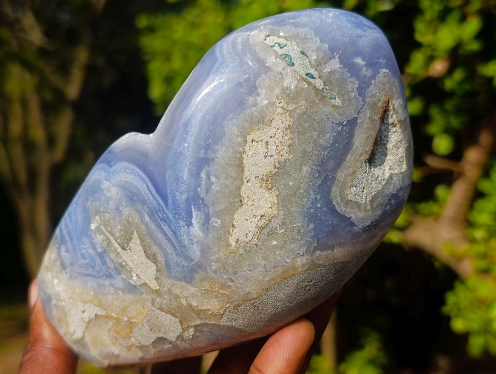 Polished Blue Lace Agate Standing Display Pieces x 2 From Nsanje, Malawi - Toprock Gemstones and Minerals 