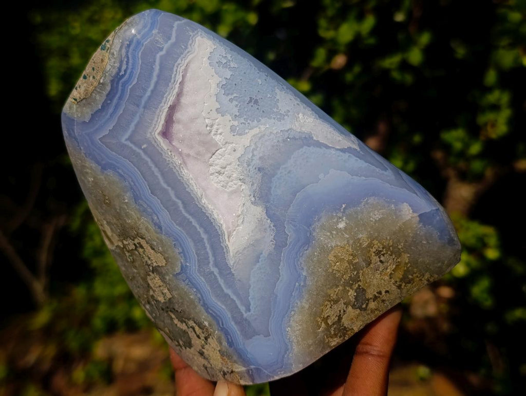 Polished Blue Lace Agate Standing Display Pieces x 2 From Nsanje, Malawi - Toprock Gemstones and Minerals 