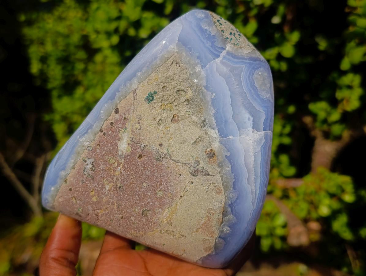 Polished Blue Lace Agate Standing Display Pieces x 2 From Nsanje, Malawi - Toprock Gemstones and Minerals 