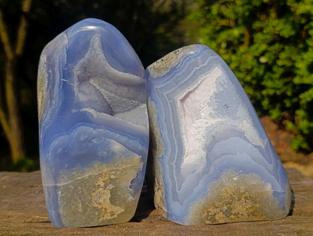 Polished Blue Lace Agate Standing Display Pieces x 2 From Nsanje, Malawi - Toprock Gemstones and Minerals 