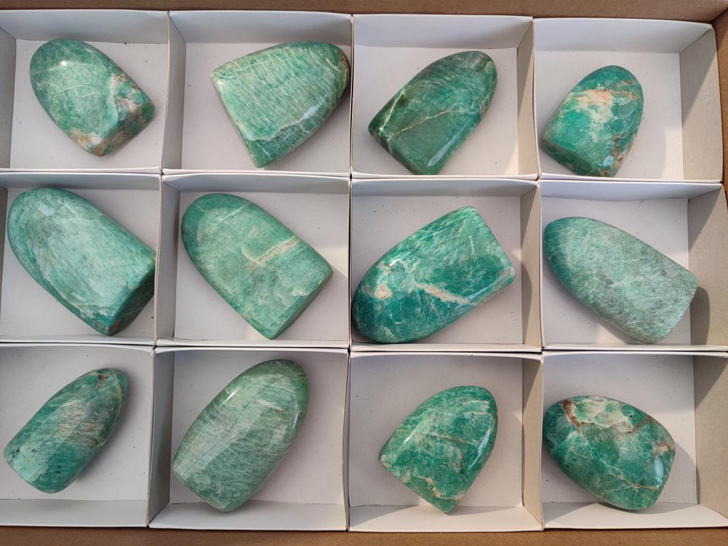 Polished Amazonite Standing Display Pieces x 12 From Madagascar - Toprock Gemstones and Minerals 