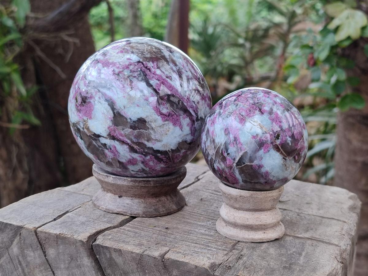 Polished Rubellite Pink Tourmaline Spheres x 2 From Ambatondrazaka, Madagascar - Toprock Gemstones and Minerals 