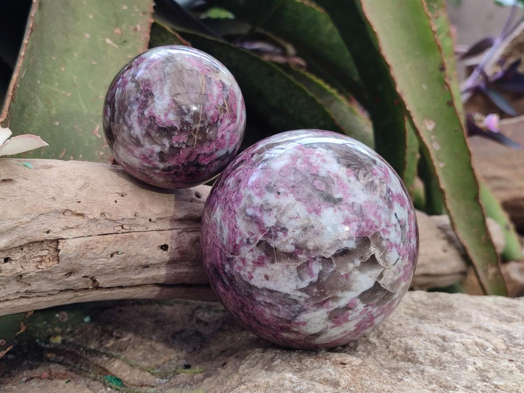 Polished Rubellite Pink Tourmaline Spheres x 2 From Ambatondrazaka, Madagascar - Toprock Gemstones and Minerals 