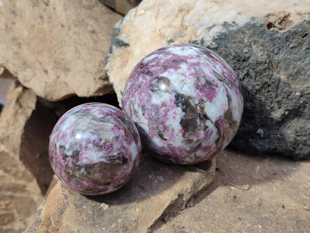 Polished Rubellite Pink Tourmaline Spheres x 2 From Ambatondrazaka, Madagascar - Toprock Gemstones and Minerals 