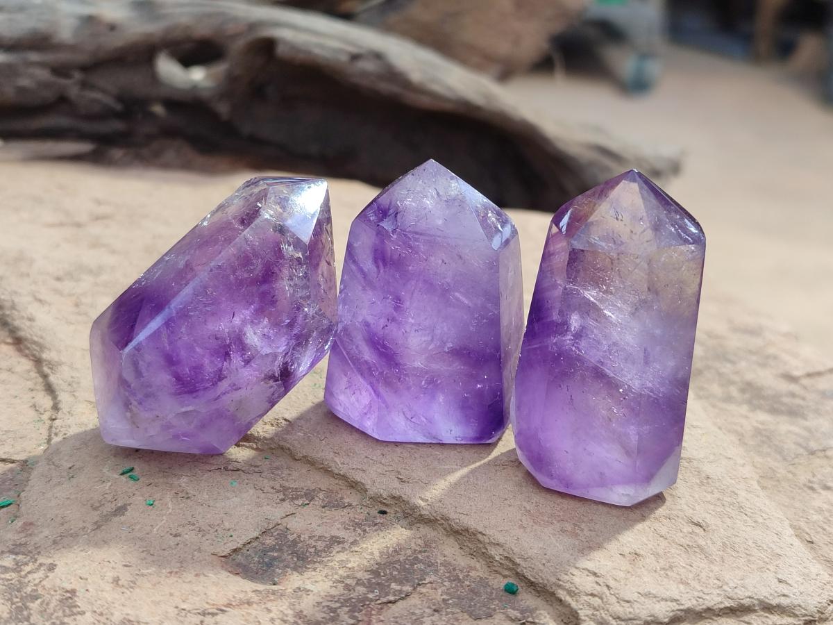 Polished Smokey Window Amethyst Crystals x 12 From Akansobe, Madagascar - Toprock Gemstones and Minerals 