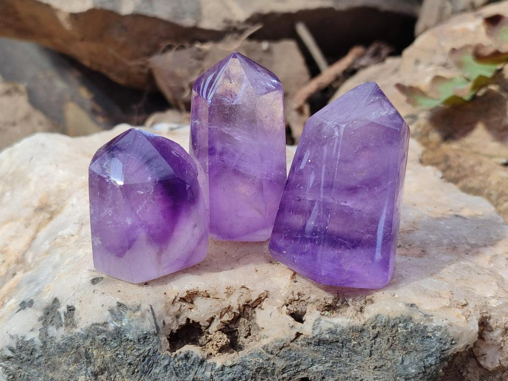 Polished Smokey Window Amethyst Crystals x 12 From Akansobe, Madagascar - Toprock Gemstones and Minerals 