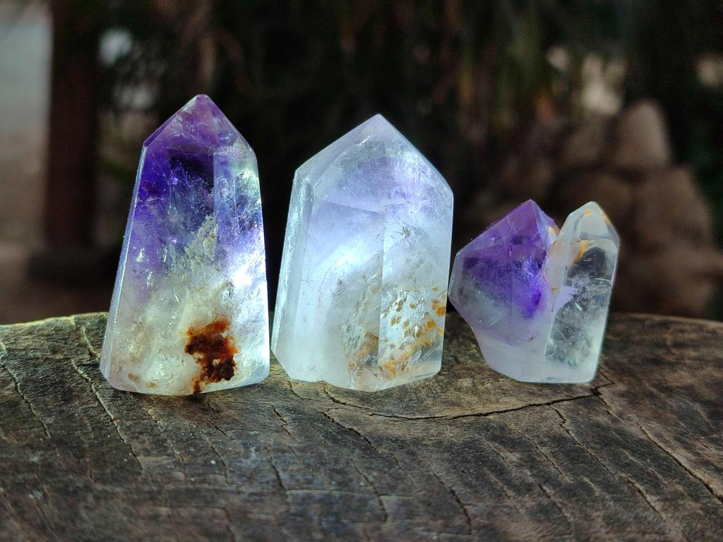 Polished Smokey Window Amethyst Crystals x 12 From Akansobe, Madagascar - Toprock Gemstones and Minerals 