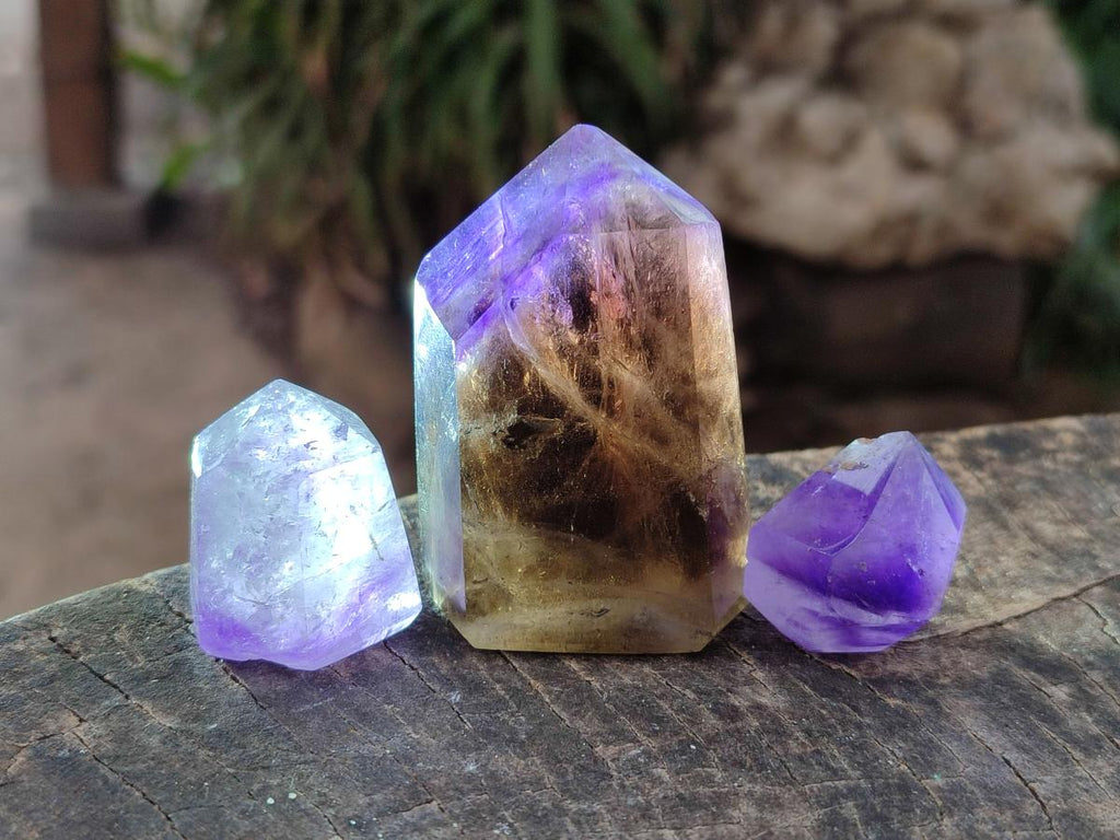 Polished Smokey Window Amethyst Crystals x 12 From Akansobe, Madagascar - Toprock Gemstones and Minerals 