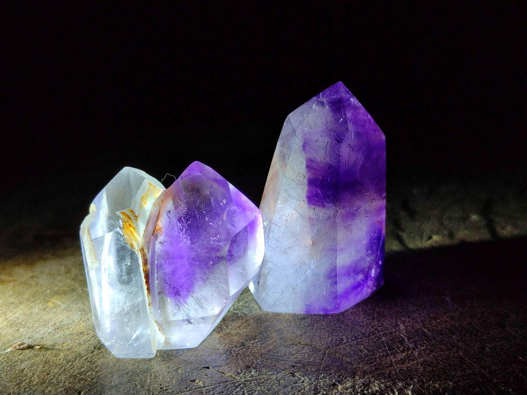 Polished Smokey Window Amethyst Crystals x 12 From Akansobe, Madagascar - Toprock Gemstones and Minerals 