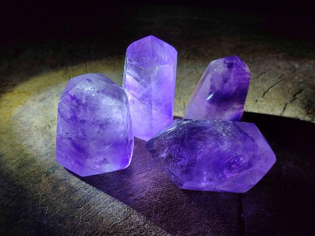 Polished Smokey Window Amethyst Crystals x 12 From Akansobe, Madagascar - Toprock Gemstones and Minerals 