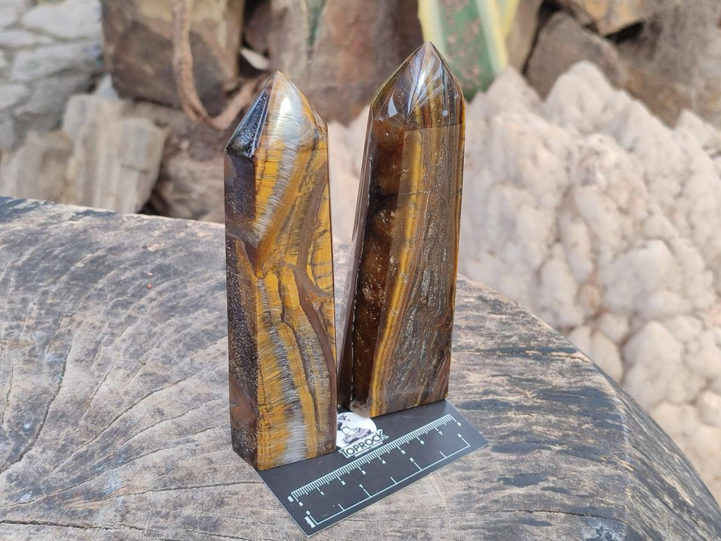 Polished Golden Tigers Eye Display Crystals x 4 From Prieska, South Africa - Toprock Gemstones and Minerals 