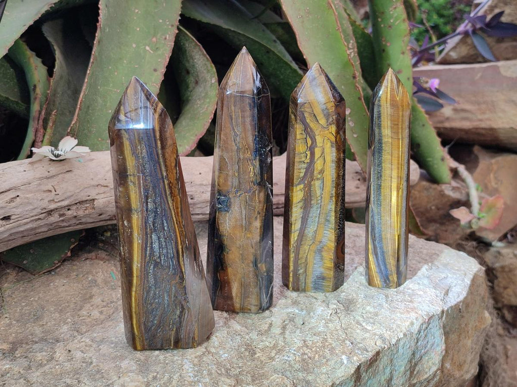 Polished Golden Tigers Eye Display Crystals x 4 From Prieska, South Africa - Toprock Gemstones and Minerals 