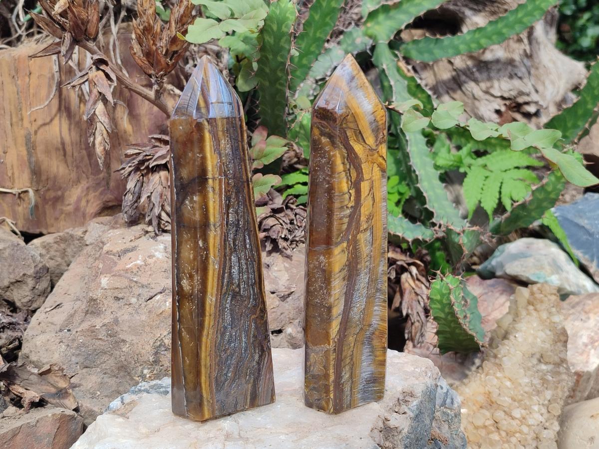 Polished Golden Tigers Eye Display Crystals x 4 From Prieska, South Africa - Toprock Gemstones and Minerals 
