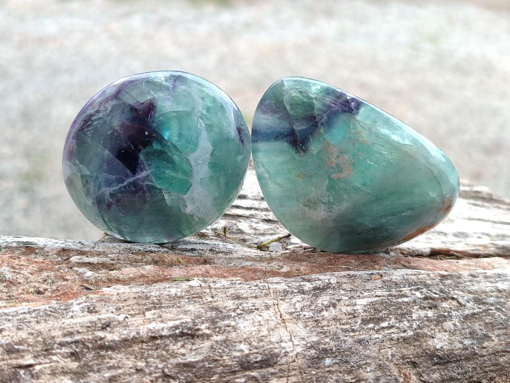 Polished Watermelon Fluorite Palm Stones x 12 From Uis, Namibia - Toprock Gemstones and Minerals 