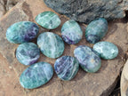 Polished Watermelon Fluorite Palm Stones x 12 From Uis, Namibia - Toprock Gemstones and Minerals 
