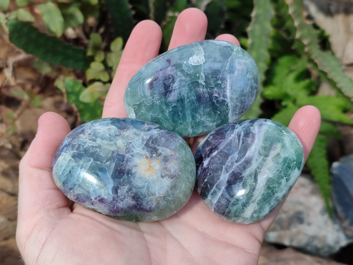 Polished Watermelon Fluorite Palm Stones x 12 From Uis, Namibia - Toprock Gemstones and Minerals 