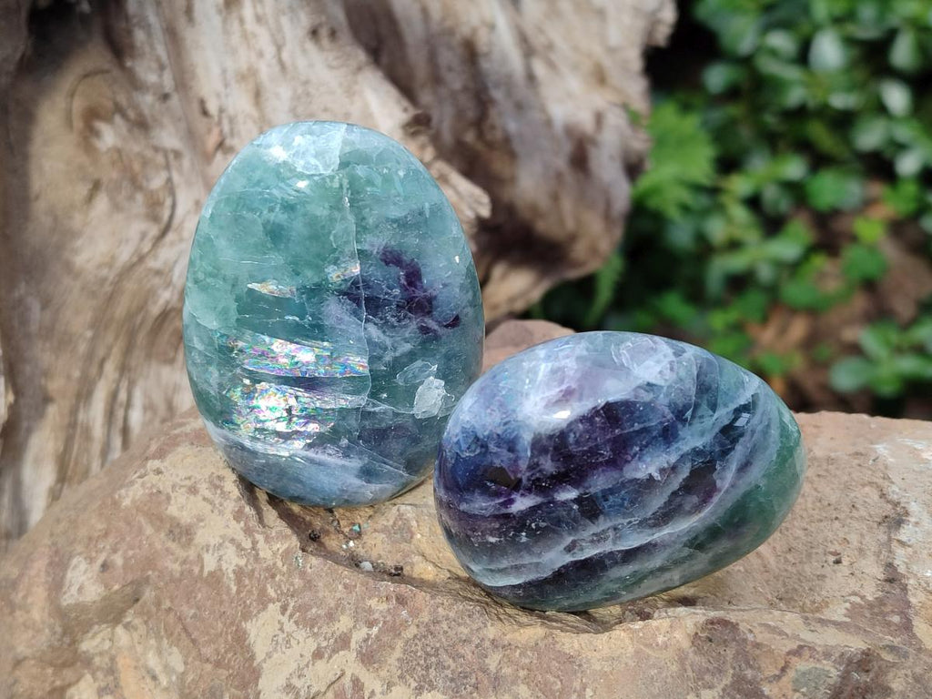 Polished Watermelon Fluorite Palm Stones x 12 From Uis, Namibia - Toprock Gemstones and Minerals 