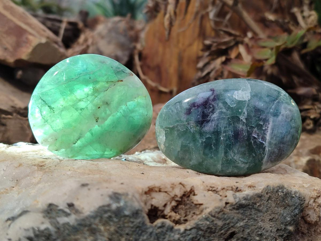 Polished Watermelon Fluorite Palm Stones x 12 From Uis, Namibia - Toprock Gemstones and Minerals 