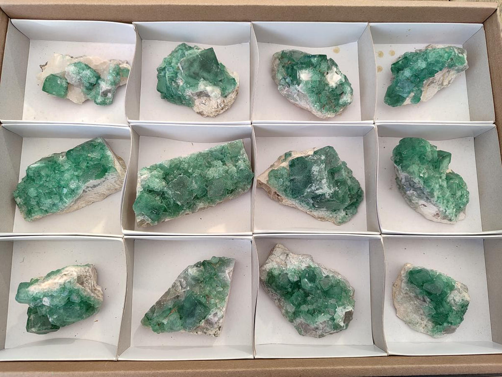 Natural Green Cubic Fluorite Specimens x 12 From Mandrosonoro, Madagascar - Toprock Gemstones and Minerals 
