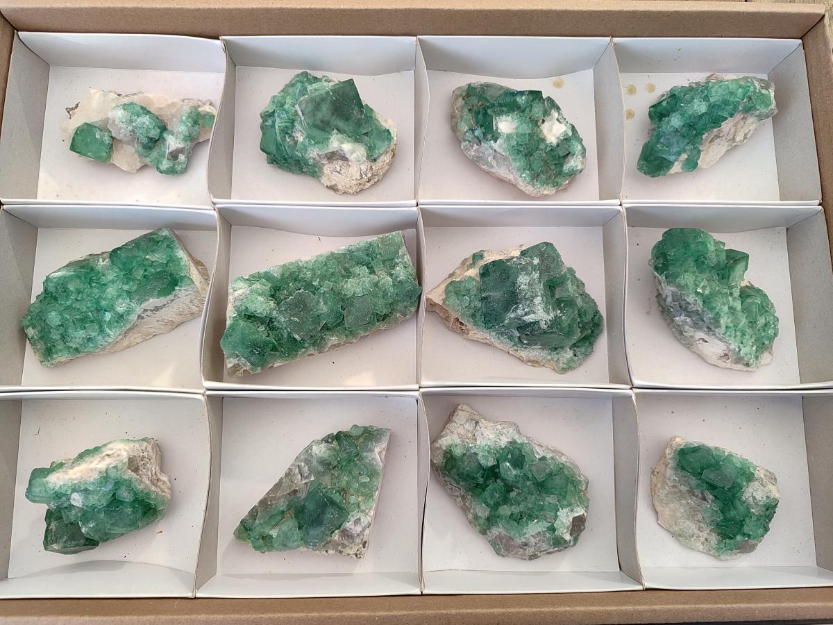 Natural Green Cubic Fluorite Specimens x 12 From Mandrosonoro, Madagascar - Toprock Gemstones and Minerals 