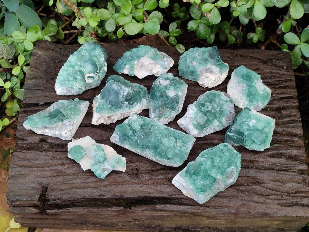 Natural Green Cubic Fluorite Specimens x 12 From Mandrosonoro, Madagascar - Toprock Gemstones and Minerals 