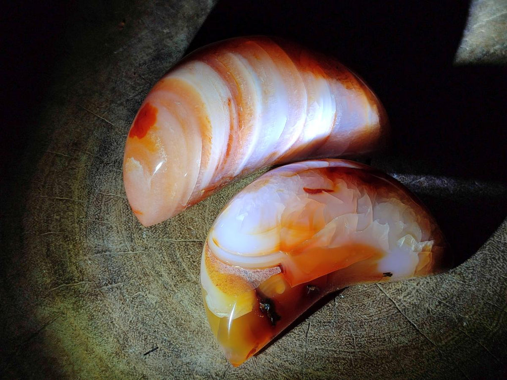 Polished Carnelian Gemstone Crescent Moons x 3 From Madagascar - Toprock Gemstones and Minerals 