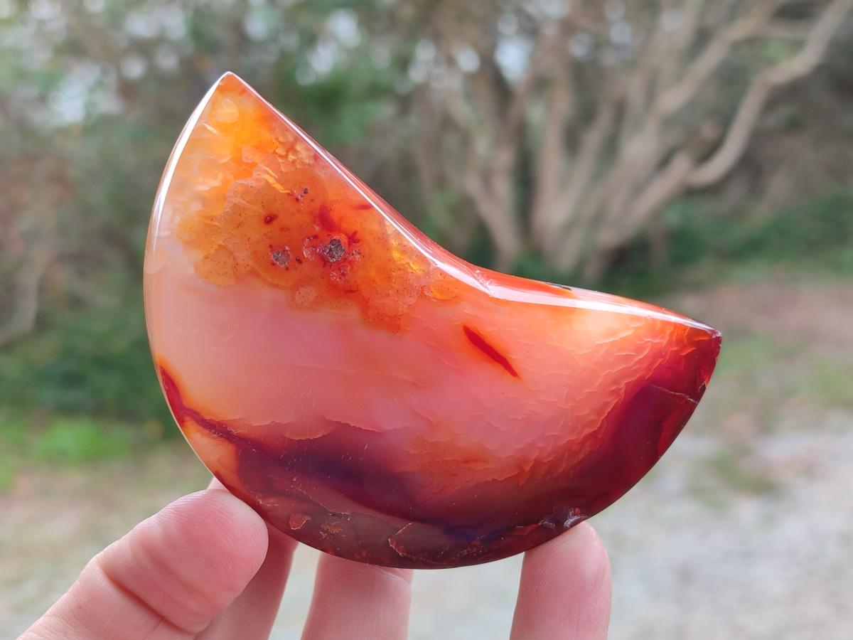 Polished Carnelian Gemstone Crescent Moons x 3 From Madagascar - Toprock Gemstones and Minerals 