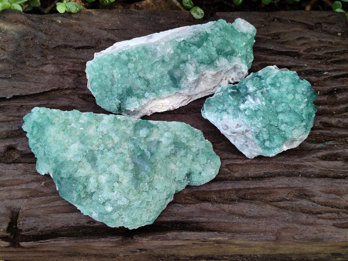 Natural Cabinet Size Green Cubic Fluorite Specimens x 3 From Mandrosonoro, Madagascar - Toprock Gemstones and Minerals 
