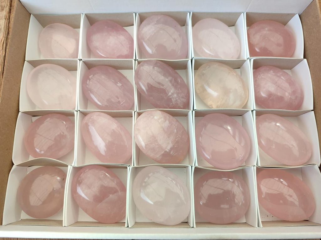 Polished Gemmy Rose Quartz Palm Stones x 20 From Madagascar - Toprock Gemstones and Minerals 