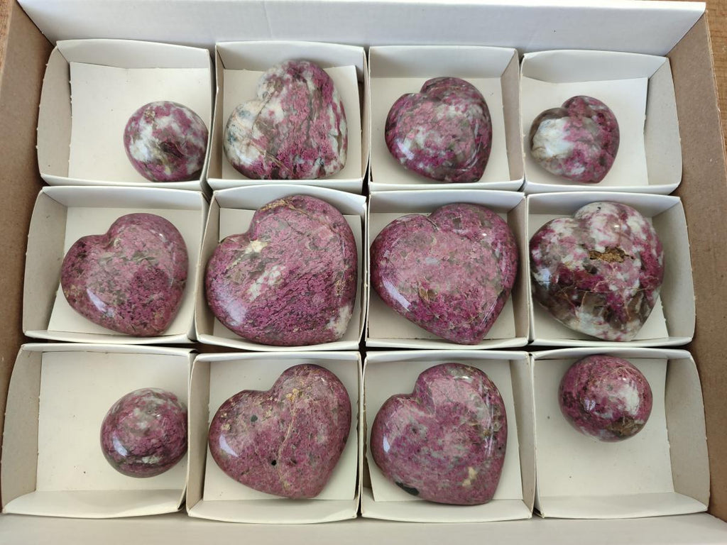 Polished Rubellite Pink Tourmaline Hearts x 12 From Ambatondrazaka, Madagascar - Toprock Gemstones and Minerals 