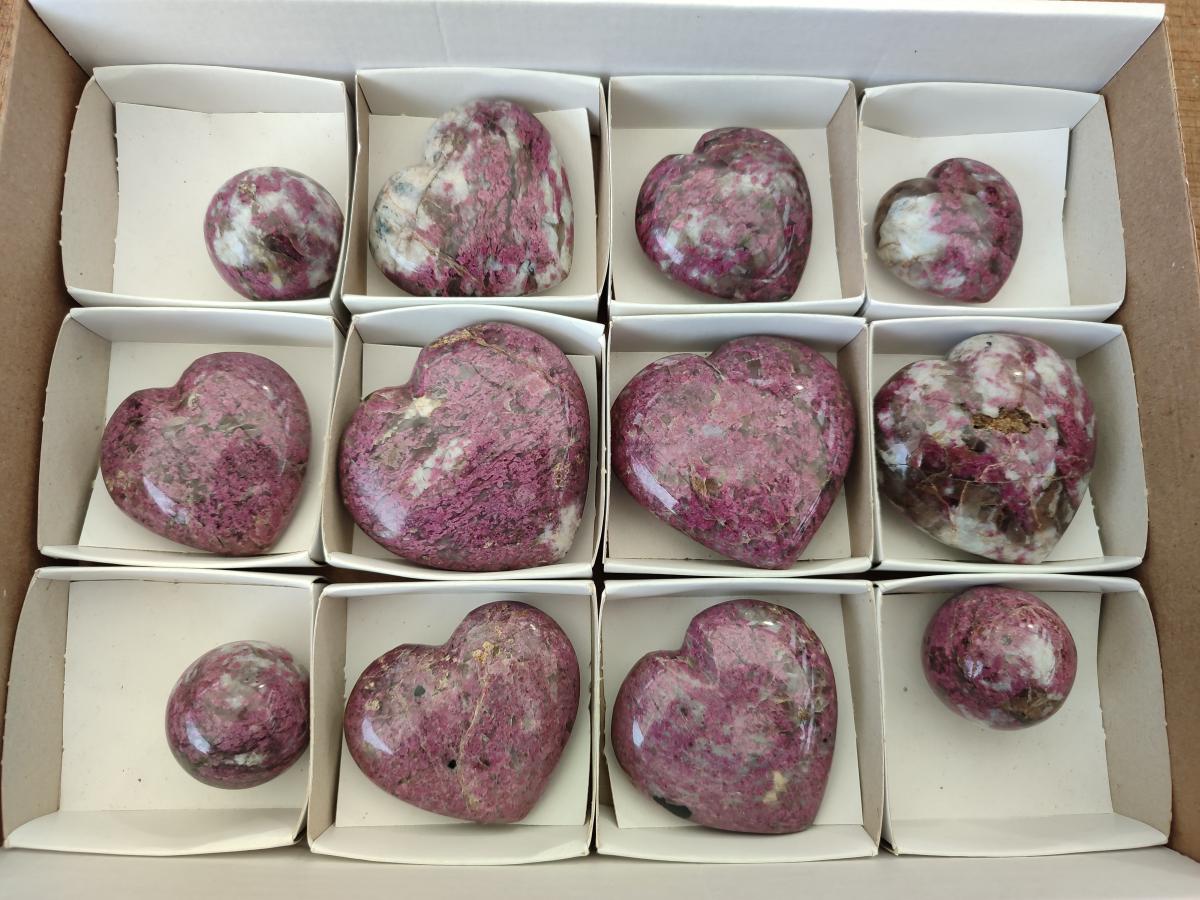 Polished Rubellite Pink Tourmaline Hearts x 12 From Ambatondrazaka, Madagascar - Toprock Gemstones and Minerals 