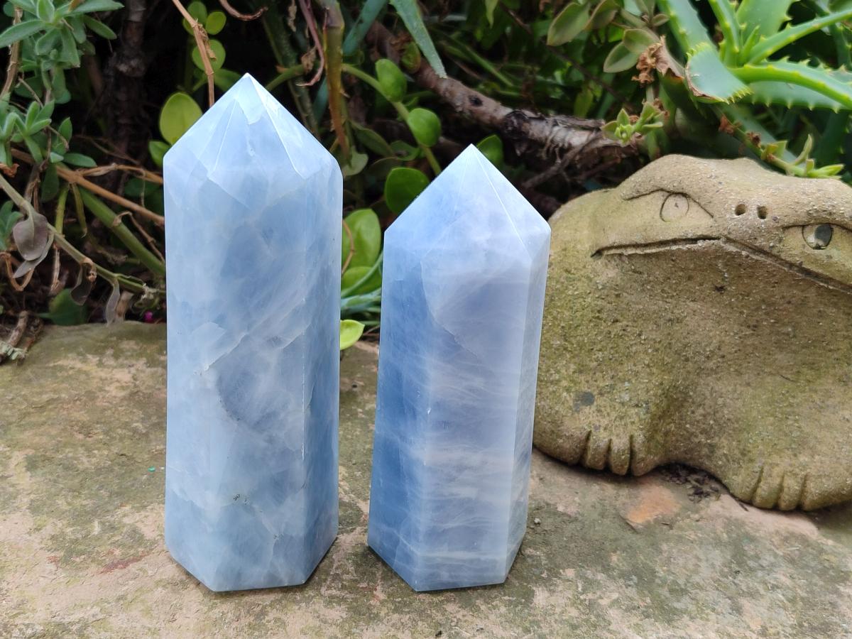 Polished Blue Calcite Display Crystals x 6 From Madagascar - Toprock Gemstones and Minerals 