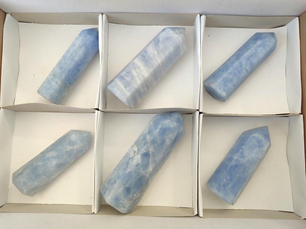 Polished Blue Calcite Display Crystals x 6 From Madagascar - Toprock Gemstones and Minerals 