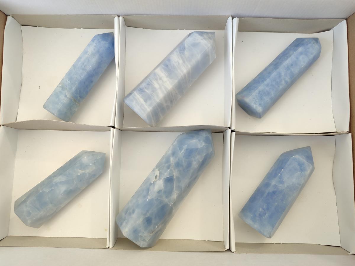 Polished Blue Calcite Display Crystals x 6 From Madagascar - Toprock Gemstones and Minerals 