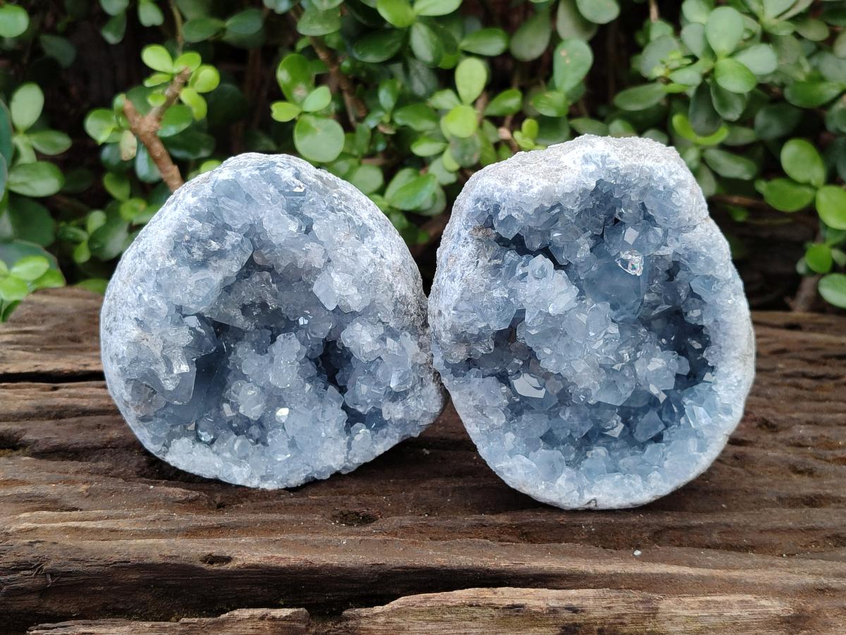 Natural Cabinet Sized Blue Celestite Geode Specimens x 2 From Sakoany, Madagascar - Toprock Gemstones and Minerals 