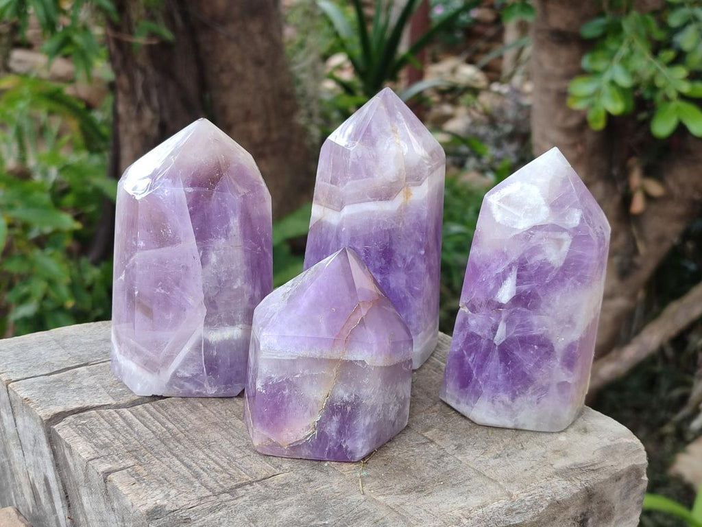Polished Chevron Amethyst Display Crystals x 4 From Madagascar - Toprock Gemstones and Minerals 
