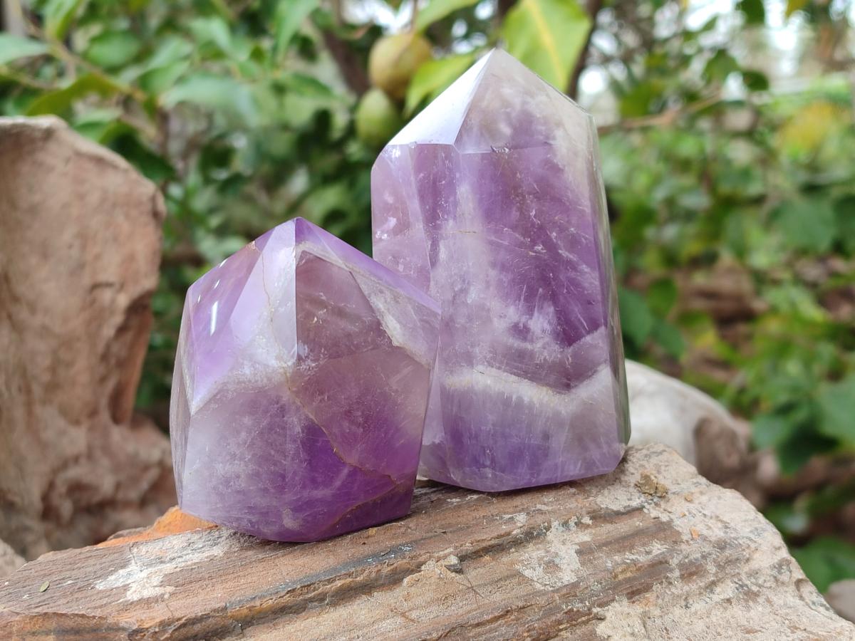 Polished Chevron Amethyst Display Crystals x 4 From Madagascar - Toprock Gemstones and Minerals 