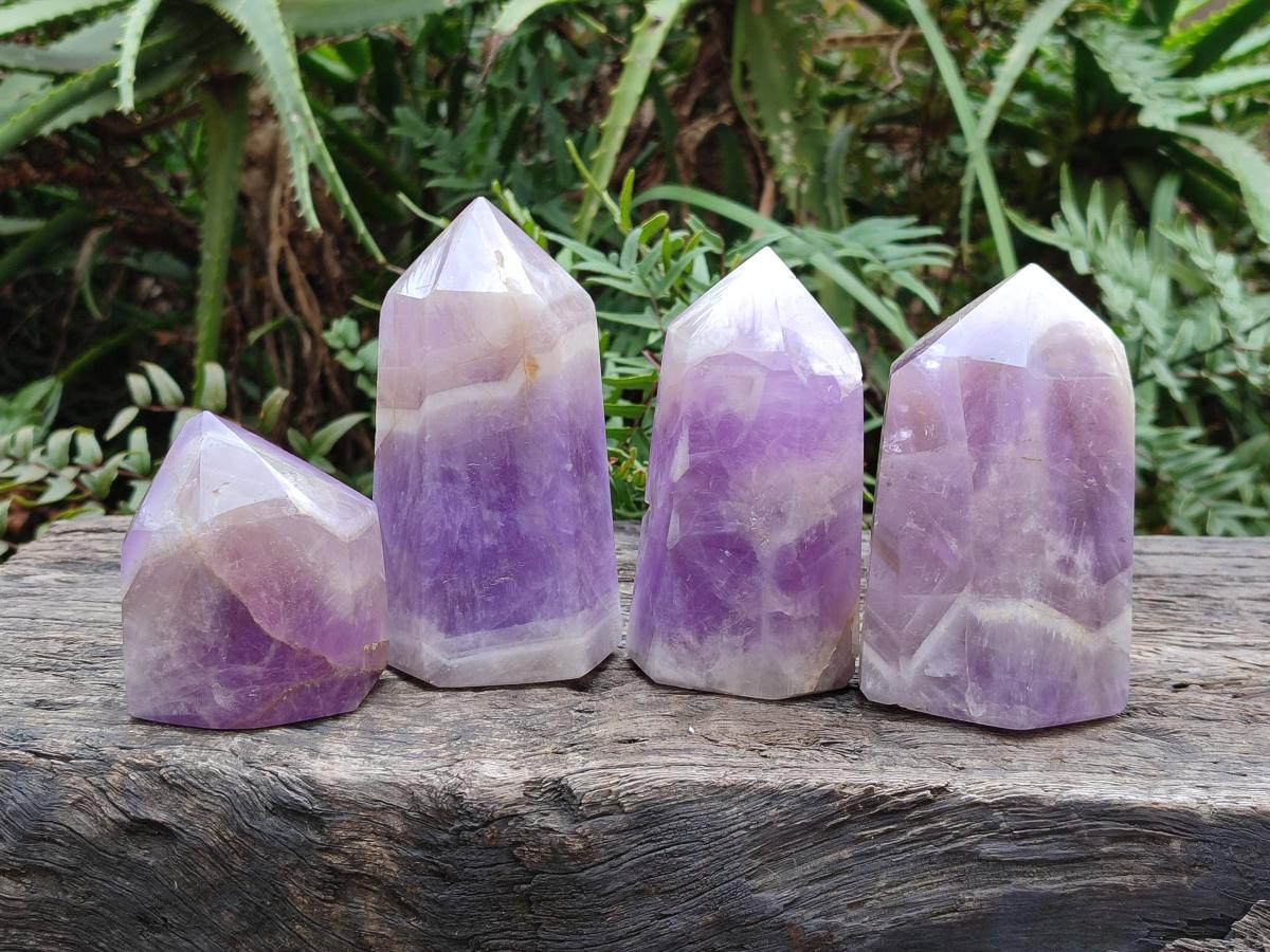 Polished Chevron Amethyst Display Crystals x 4 From Madagascar - Toprock Gemstones and Minerals 