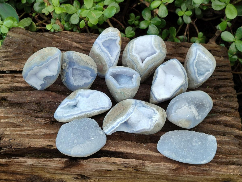 Polished Blue Lace Agate Standing Display Pieces and Free Forms x 12 From Nsanje, Malawi - Toprock Gemstones and Minerals 