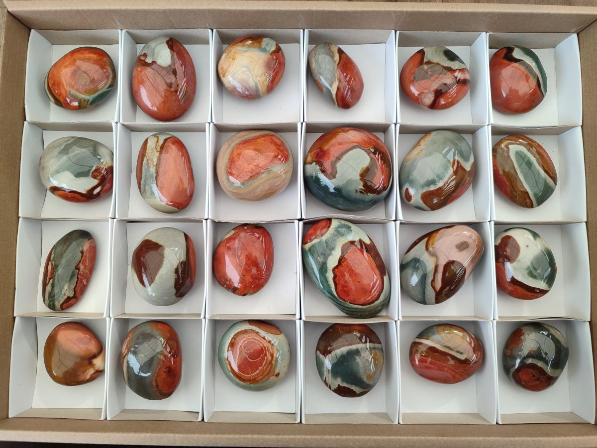 Polished Polychrome Jasper Galets x 24 From NW Coast, Madagascar - Toprock Gemstones and Minerals 