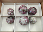 Polished Rubellite Pink Tourmaline Spheres x 6 From Ambatondrazaka, Madagascar - Toprock Gemstones and Minerals 