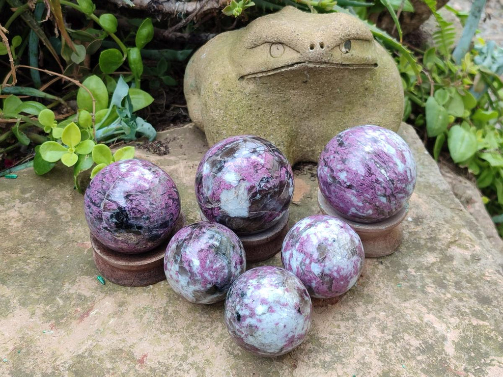 Polished Rubellite Pink Tourmaline Spheres x 6 From Ambatondrazaka, Madagascar - Toprock Gemstones and Minerals 