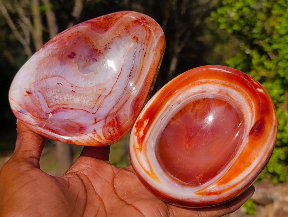 Polished Carnelian Agate Gemstone Bowls x 3 From Madagascar - Toprock Gemstones and Minerals 