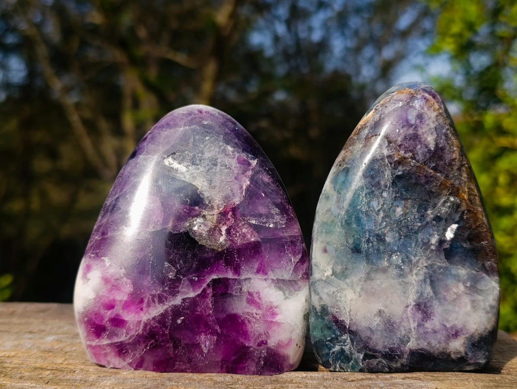Polished Watermelon Fluorite Standing Display Pieces x 6 From Uis, Namibia - Toprock Gemstones and Minerals 